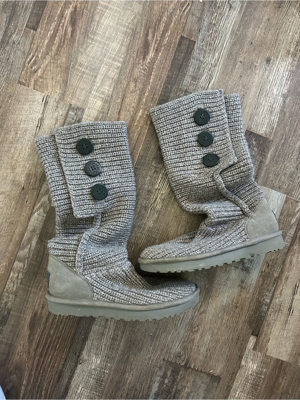 UGG Women's Grey Knit Button Mid-Calf Boots